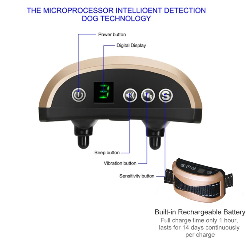 HptYfd роскошный собачий кора Регулируемый ошейник водонепроницаемый перезаряжаемый 7 уровней чувствительности вибрации без вреда шок Собака Обучение поставка