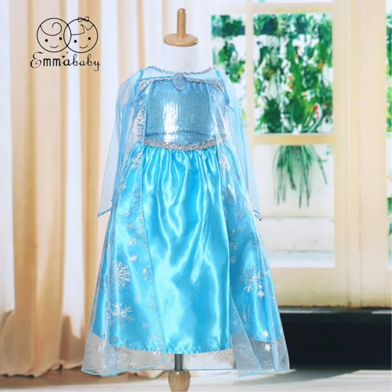 

Blue Baby Girls Kids costume Dress Snow Princess Queen Dress Up children's party Gown Cosplay Tulle Dress 3-8Y
