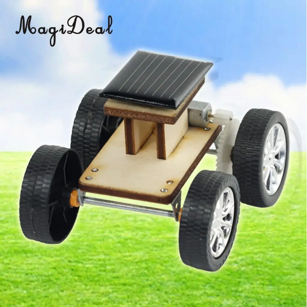 

MagiDeal 1Pc DIY Wooden Assembled Solar Powered Car Runing Model Kits Science Toys Boys Children Gift