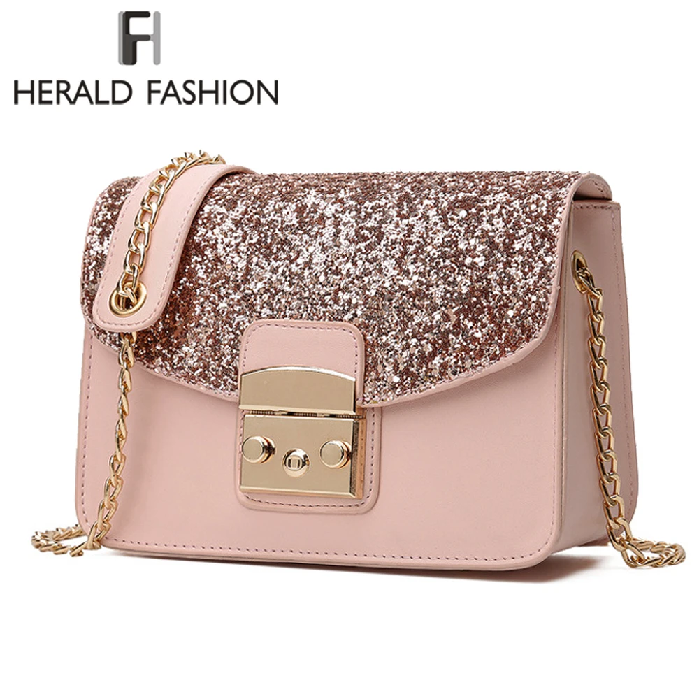 Herald модная женская сумка на плечо с цепочкой, женская сумка-мессенджер с блестками, качественная кожаная женская сумочка с клапаном, сумки через плечо