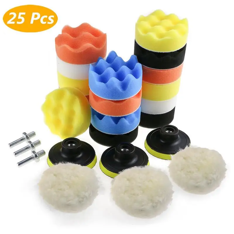 

25PCS 3 Inch Car Polishing Sponge Kit Polishing Buffing Pads Woolen Waxing Pads Set For Polishing Machine Polisher Car Care