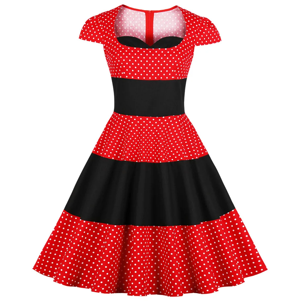 

Joineles Polka Dot Retro Dress Cap Short Sleeves Summer Women Vintage Dress 1960s Audrey Hepburn Rockabilly Swing Party Vestidos