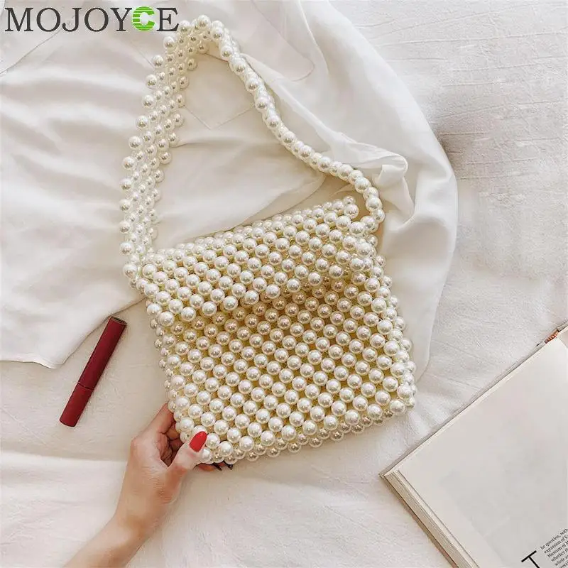 

2019 New Pearls Bag Beaded Shoulder Bag Flap Handbags Women Vintage Retro Ladies Top-handle Bags
