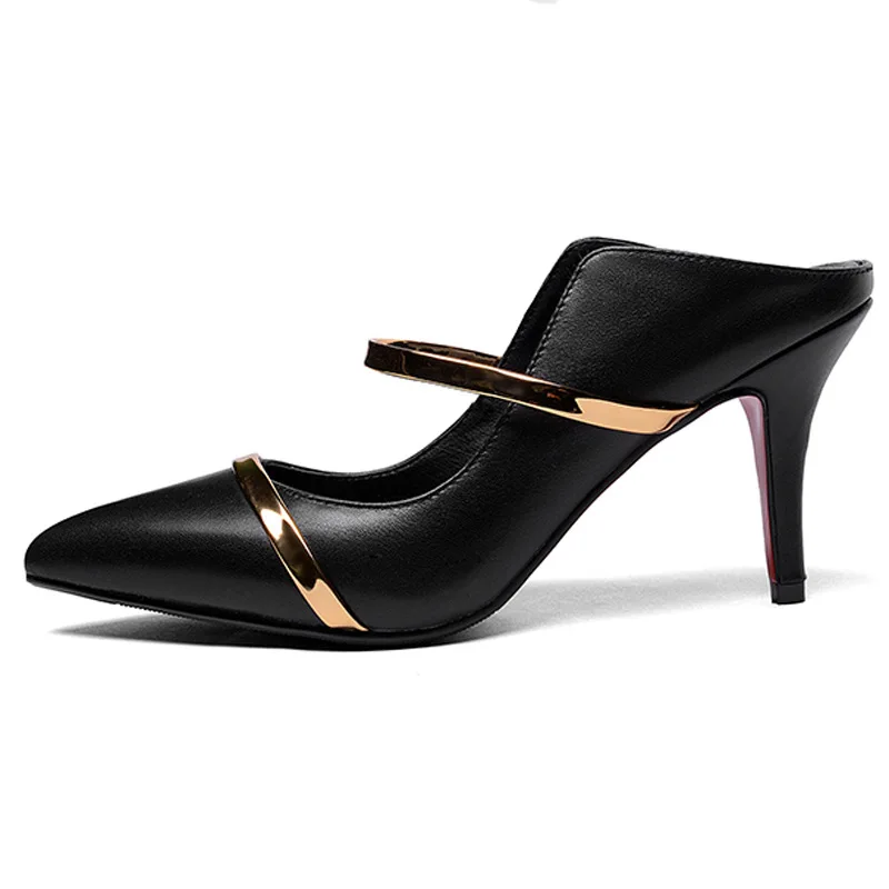 

Moraima snc 2019 summer new pointed Mules shoes leather women's shoes sandals ladies sandals Metal Decoration Women shoes