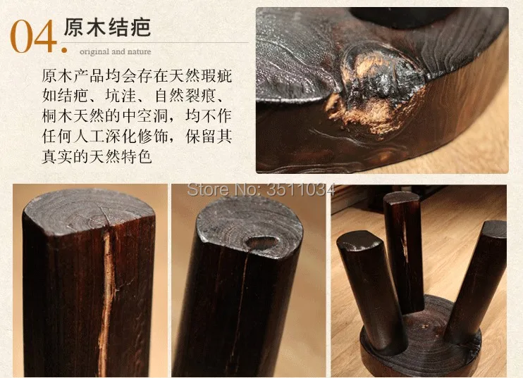New Japanese Antique Burnt Paulownia Wood Round Table Traditional Asian Furniture Living Room Low Floor Coffee Table Wooden