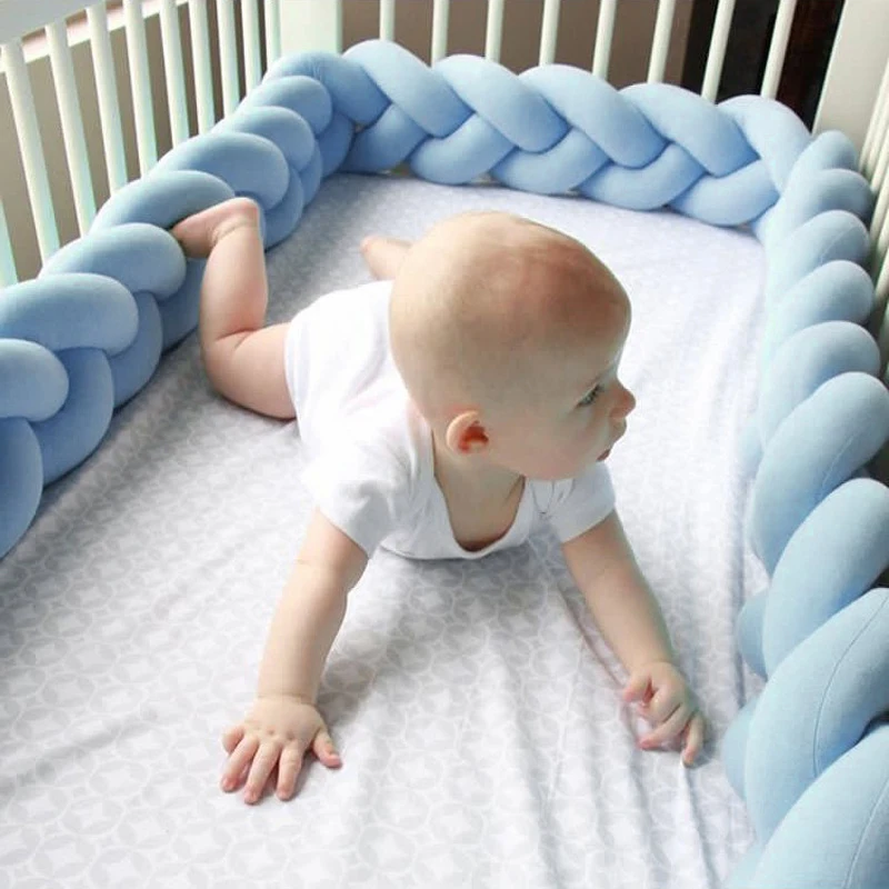 

Konesky 2M Baby Bed Fence Braided Baby Striped Twist Braided Knot Soft Pillow Bed Cushion Crib Bumper