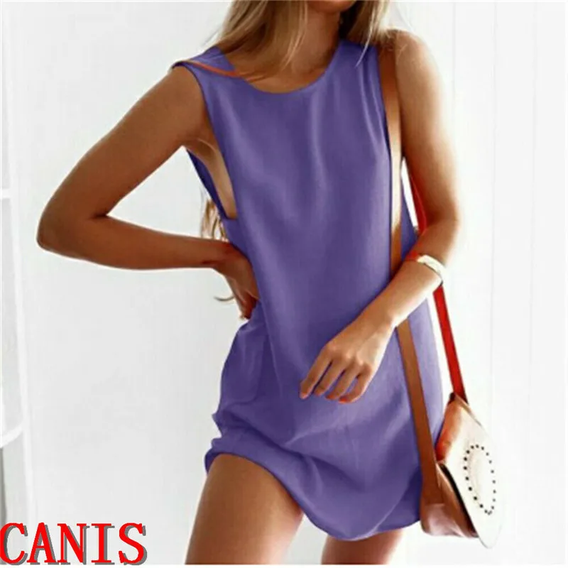 Women Dress 2019 New Arrival Solid Color Sleeveless Summer Dress O neck Casual Loose Mini Dresses Vestidos Sundress Clothings