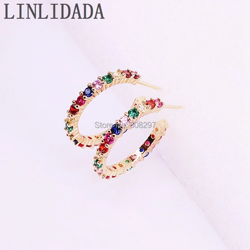 

6Pair 2019 New micro pave Rainbow CZ zirconia delicate beautiful circle gold Stud Earring for women girls