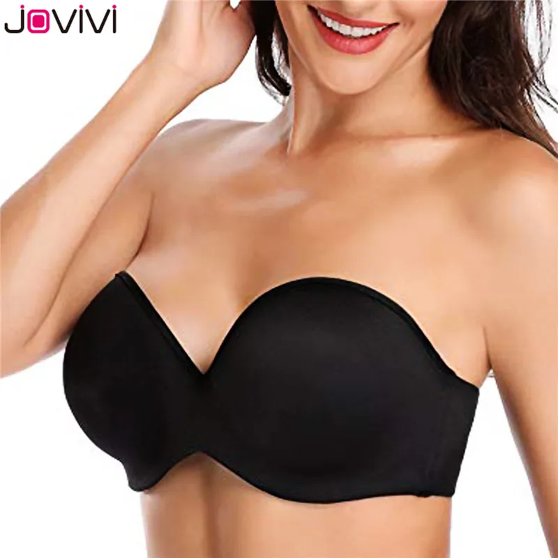 Jovivi Brand New 1 pc Women Bra Strapless Bra Full Figure Underwire Bra Push-up Contour Bra Plus Size For Ladies 2 Colors Option