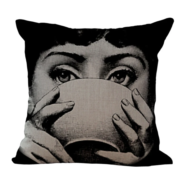 خمر بييرو Fornasetti كيس وسادة الجمال الوجه المطبوعة القطن غطاء من الكتان للوسائد سيارة كنبة مكتب رمي المخدة ديكور المنزل