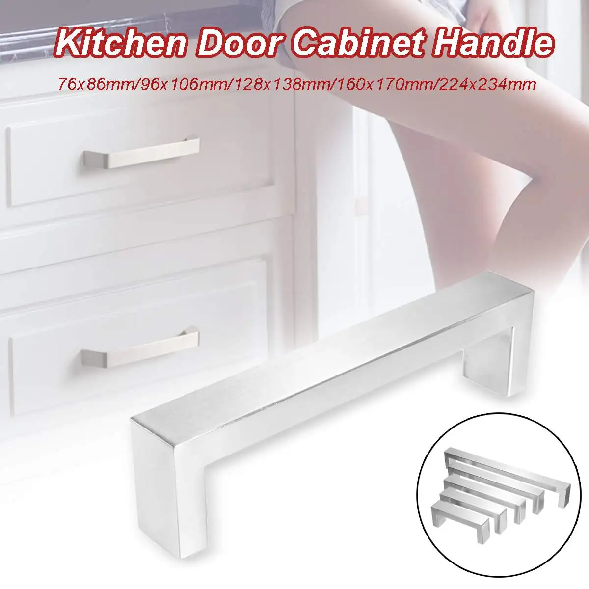 1Pcs 3-15Inch Silver Cabinet Handles Kitchen Door Knobs Stainless Steel Square Closet Drawer Cupboard Pulls Bathroom Cabinet