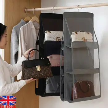 

6 Pocket Hanging Large Clear Handbag Closet Space Saver Purse Organizer Hot New Bag Storage Bag 6 Pockets Hanging Storage Bag