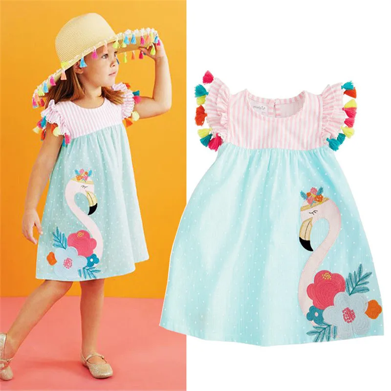 От 1 до 5 лет, майка с фламинго, одежда для маленьких девочек повседневная детская одежда платье с принтом для малышей, наряд для малышей Vestido Bebe Menia, милые платья