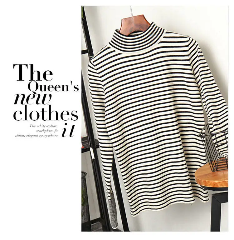 OLOEY Stripe Sweater Contrast Color Knitted Pullover 2019 Long Sleeve Turtleneck Knitwear Fashion Slim Woman Jumpe OLOEY Stripe Sweater Contrast Color Knitted Pullover 2019 Long Sleeve Turtleneck Knitwear Fashion Slim Woman Jumpe