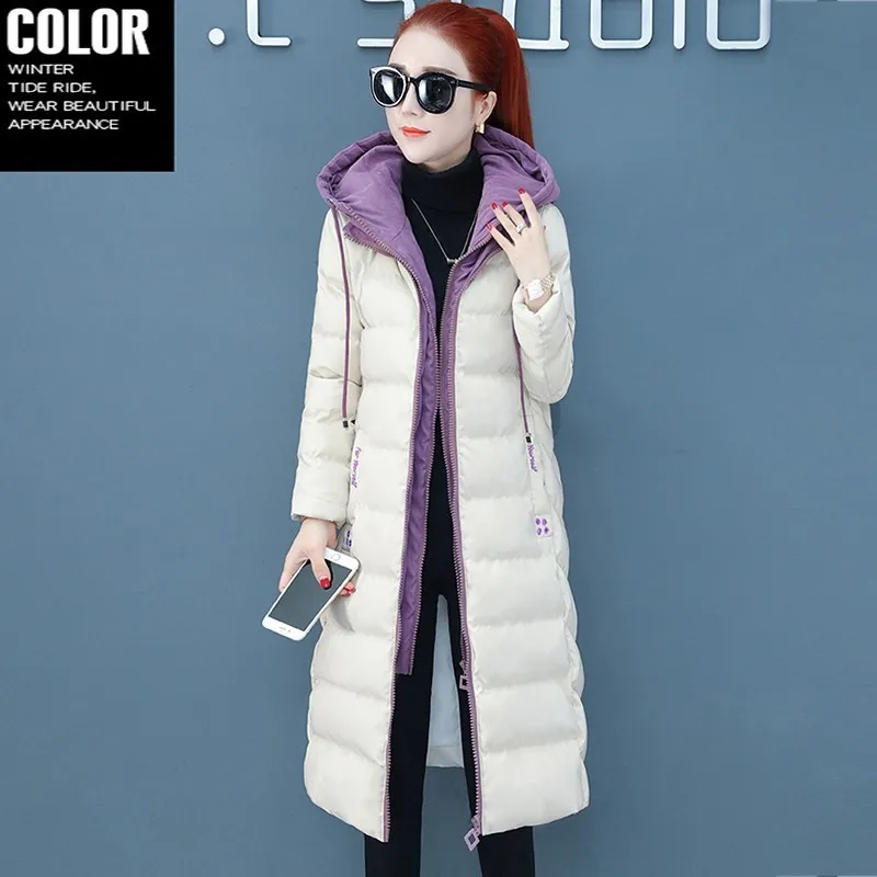 

Fashion Stitching Fake Two Pieces Of Down Cotton Jacket 2018 New Winter Jacket Coat Women's Hooded Long Section Padded Overcoat