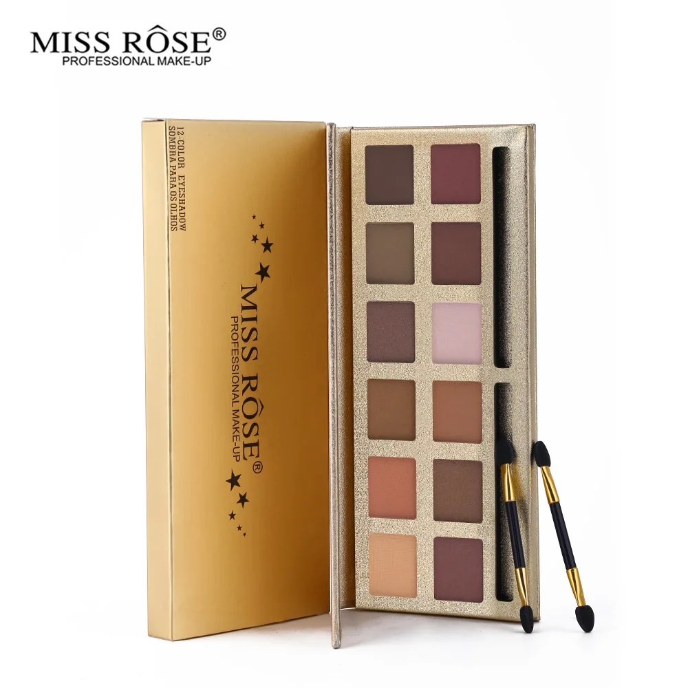 Miss Rose, 12 цветов, матовые тени для век, земной цвет, палитра для макияжа, высокая пигментированная Золотая косметика, мерцающие тени для век