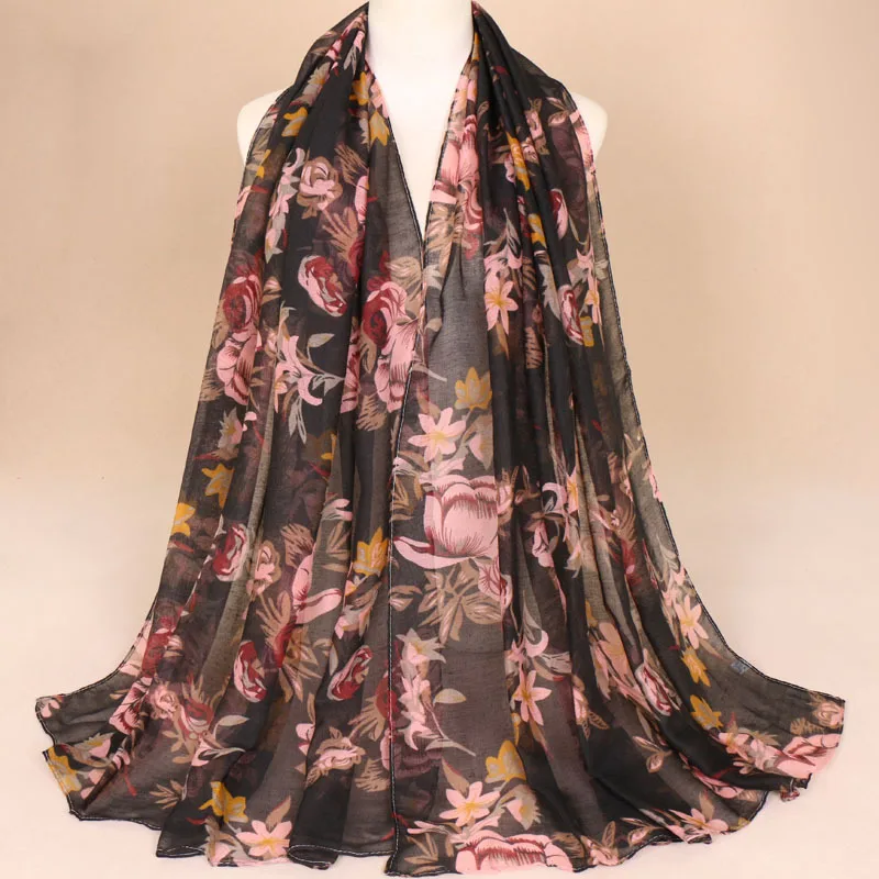 Шарф 180x80 см для женщин Обертывания модный бренд Вуаль шарфы для с цветочным принтом новые дизайнерские шали шарф, шейный платок хиджаб