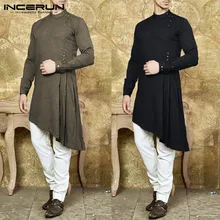 Исламский костюм мужской индийский костюм мужские рубашки с длинным рукавом асимметричный подол кафтан Aaudi Arabia мусульманская одежда Camisas Hombre