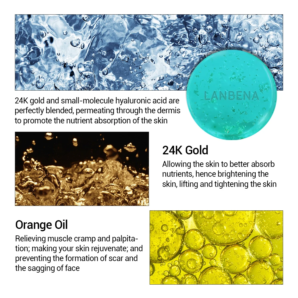 LANBENA 24K Gold Handmade Soap Hyaluronic Acid+Seaweed+Tea Tree Facial Cleansing Moisturizing Anti-Aging Whitening Face Care LANBENA 24K Gold Handmade Soap Hyaluronic Acid+Seaweed+Tea Tree Facial Cleansing Moisturizing Anti-Aging Whitening Face Care