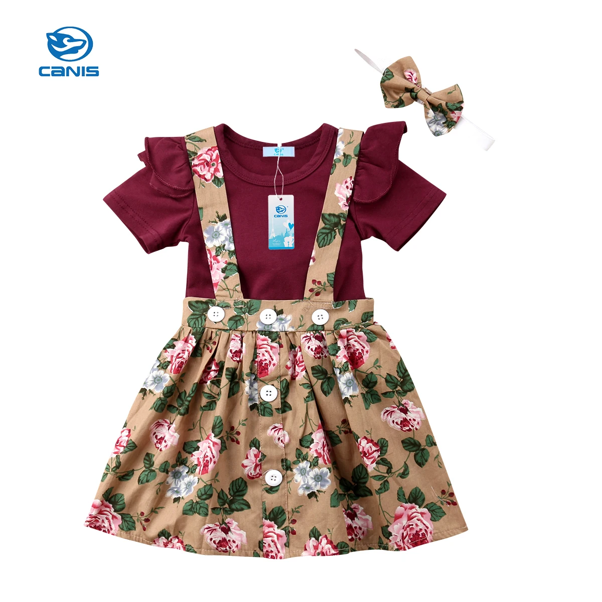 

2018 Summer New Fashion Cute Sweet 3PCS Newborn Baby Girl Short Fly Sleeve Romper Floral Belt Dress Outfit