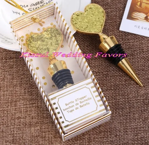 

(20 Pieces/Lot) Wedding souvenirs of Glitter Love Heart Wine Bottle Stopper Favors for Bridal showers and Gold Party Favors