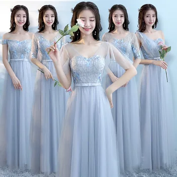 

The embroidery Bridesmaid Dressese elegant beautiful Lace Dress Net yarn Women Formal Party Gowns bowknot vestido de festa longo