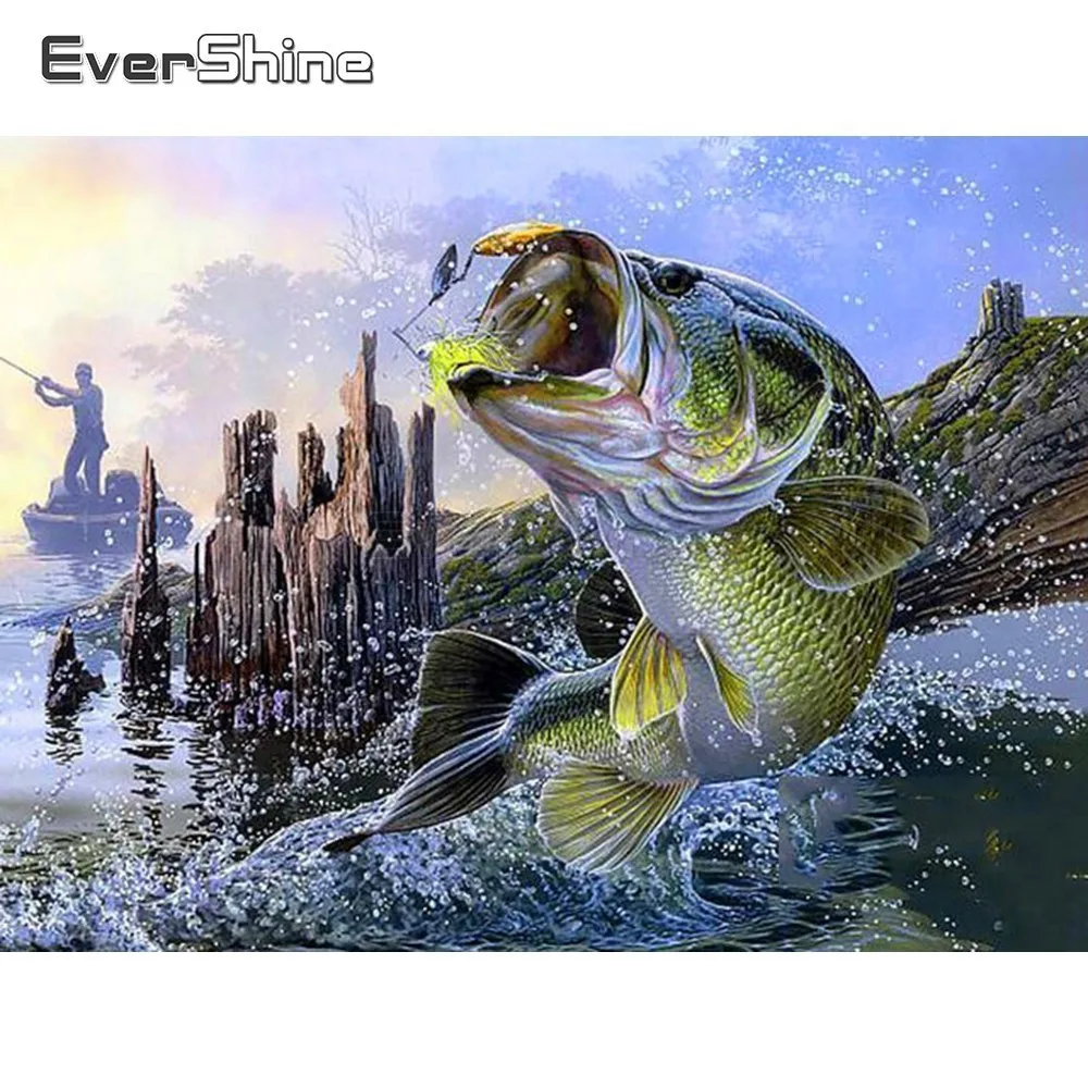 EverShine Diamond Embroidery Fish Picture Of Rhinestones 5D Painting Animals Cross Stitch Mosaic Home Decoration | Дом и сад