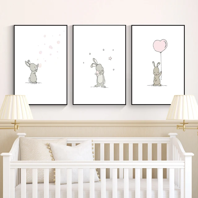 Bunny Nursery Art Canvas Painting Nordic Posters And Prints Cute Bunny Nursery Art Canvas Painting Nordic Posters And Prints Cute Cartoon Animal Wall Pictures For Baby S Bedroom Decoration