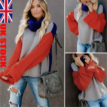 

Women Turtleneck Baggy Tops Chunky Knitted Sweater Jumper Pullover Tops Knitwear loose sleeves casual sweater