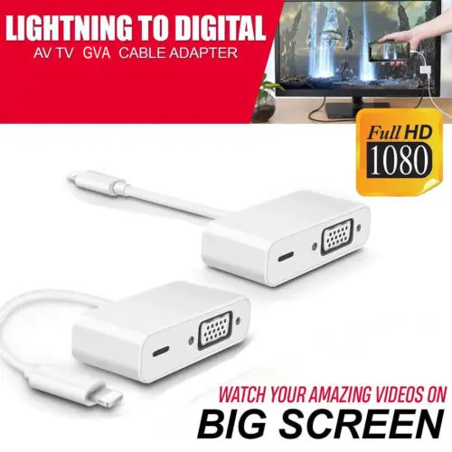 

Lightning to VGA Adapter For Apple Digital AV Lightning to VGA TV AV Adapter Cable for iPhone iPad iPod 20A