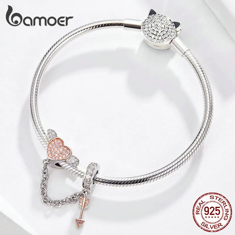 Günstig BAMOER 925 Sterling Silber Pfeil des Amor Herz Flügel Liebe Anhänger Kette für Frauen Schlange Charms Armband DIY Schmuck SCC1208