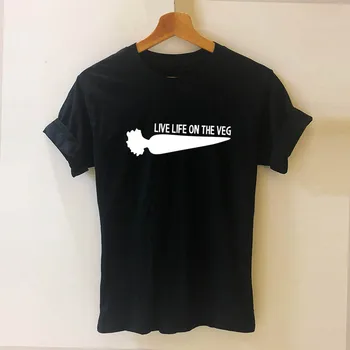 

Live Life on The Veg - Vegan Letters Print Women Short Sleeve Tshirt Casual Cotton Funny T Shirt for Girl Lady Top