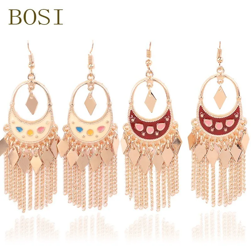 

tassel earrings 2019 boho fashion for women long gold geometric drop earing metal fringe dangle earrings jewelry statement CC