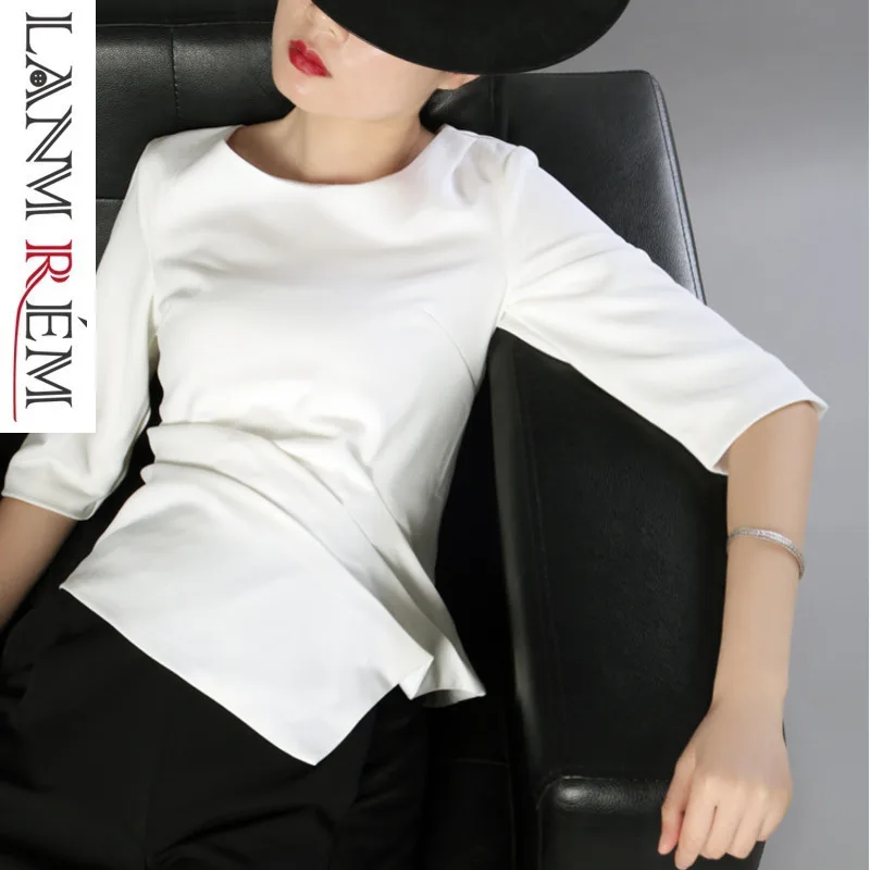 

LANMREM 2019 New Fashion Irregular Hemline Chiffon T-shirt For Women Spring Summer Female's Black White Red Tops Vestido YG200