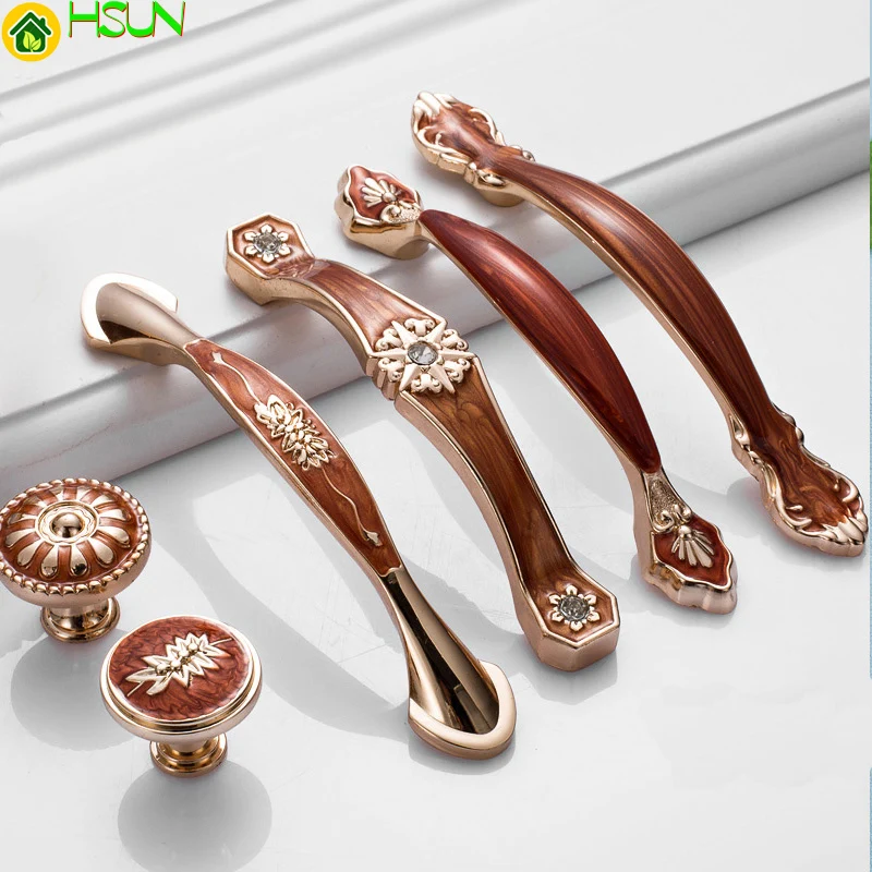 2 pcs Vintage Knobs and Handles Red Amber Drawer Pull Handles