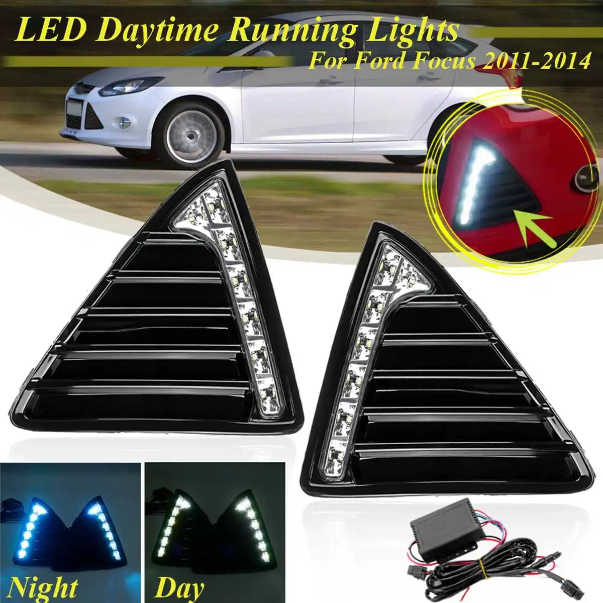 

Led White Blue DRL For Ford for Focus 3 MK3 2011 2012 2013 2014 Car Daytime Running Lights Daylight Front BumperDriving Fog Lamp