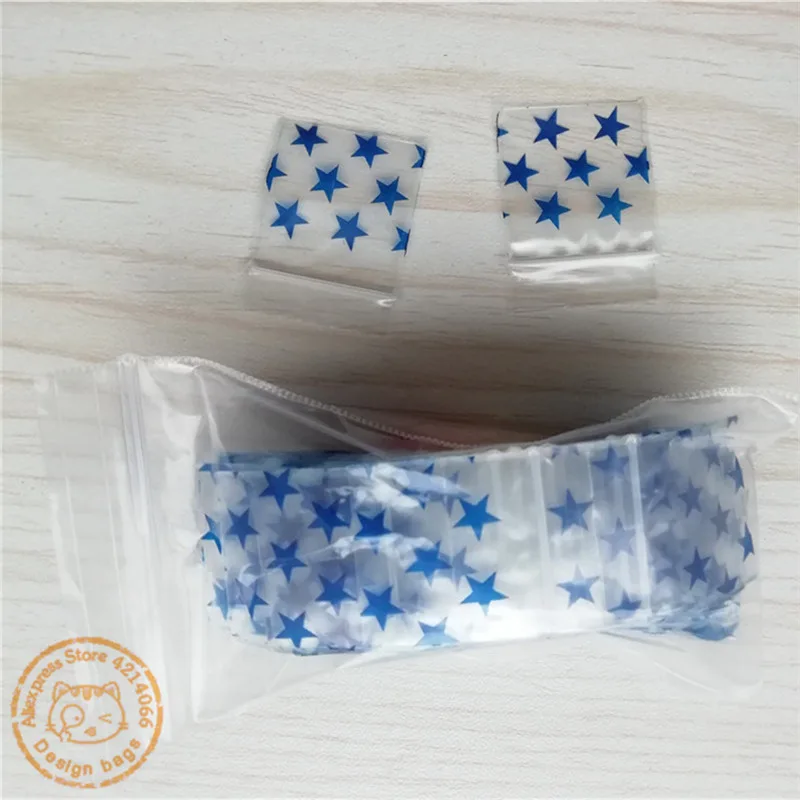 100 Baggies 1010 Blue Stars design 1 x 1 inch mini zip bags 