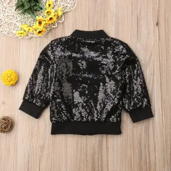 

Fashion Toddler Kids Baby Girl Clothes Sequin Shining Zipper Tops Outwear Jacket Coat
