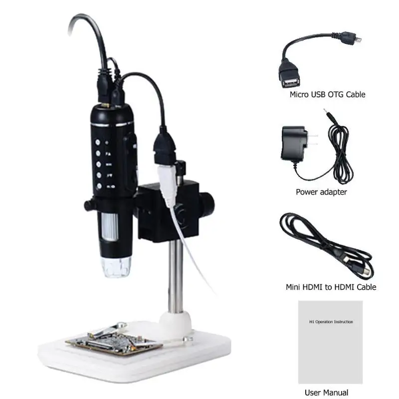 

1000X Digital 5MP HD 1080P Adjustable Lumen 8LED Light HDMI Microscope Camera Magnifier with Base Stand US Plug