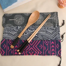 Новинка 15 стильная дорожная Портативная сумка для посуды, нож, вилка, холст, 1 шт., органайзер для хранения, Япония, Harajuku, контейнер, сумка на шнурке, карман