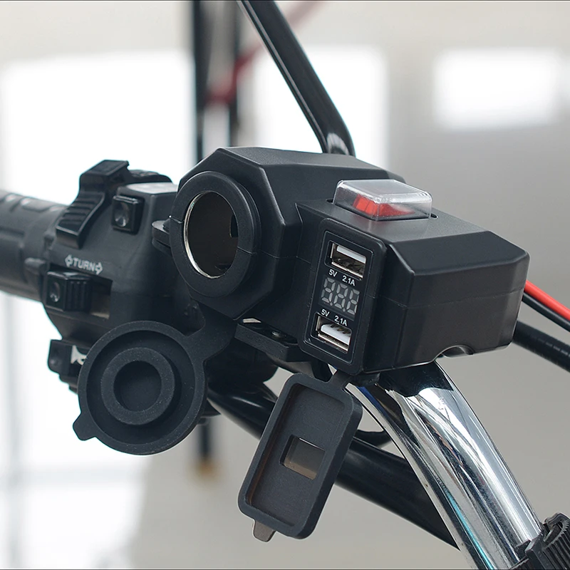 1 шт. черный мотоцикл прикуриватель розетка двойной USB зарядное устройство светодиодный вольтметр+ переключатель высокое качественный аксессуар часть