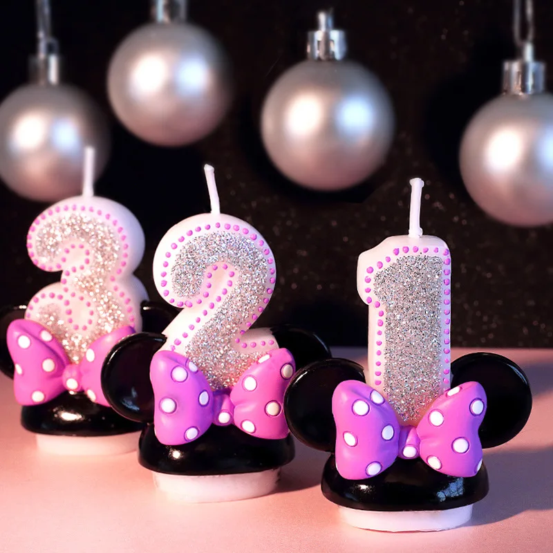 Цифры 0-9 мультфильм Минни свечи для детей день рождения торт Топпер украшения безопасный бездымного 1 шт./лот LG001
