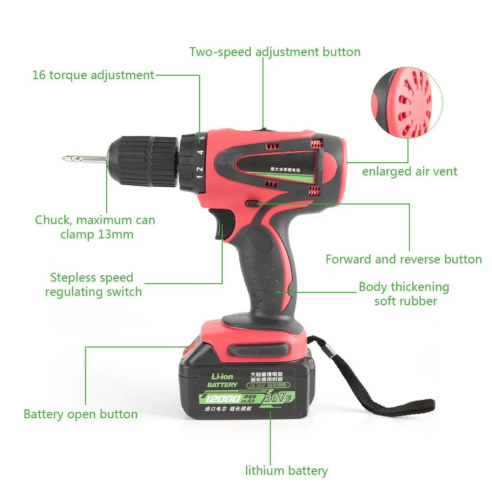 Аккумуляторная электрическая отвертка дрель с литиевой батареей и регулировкой скорости Прочный