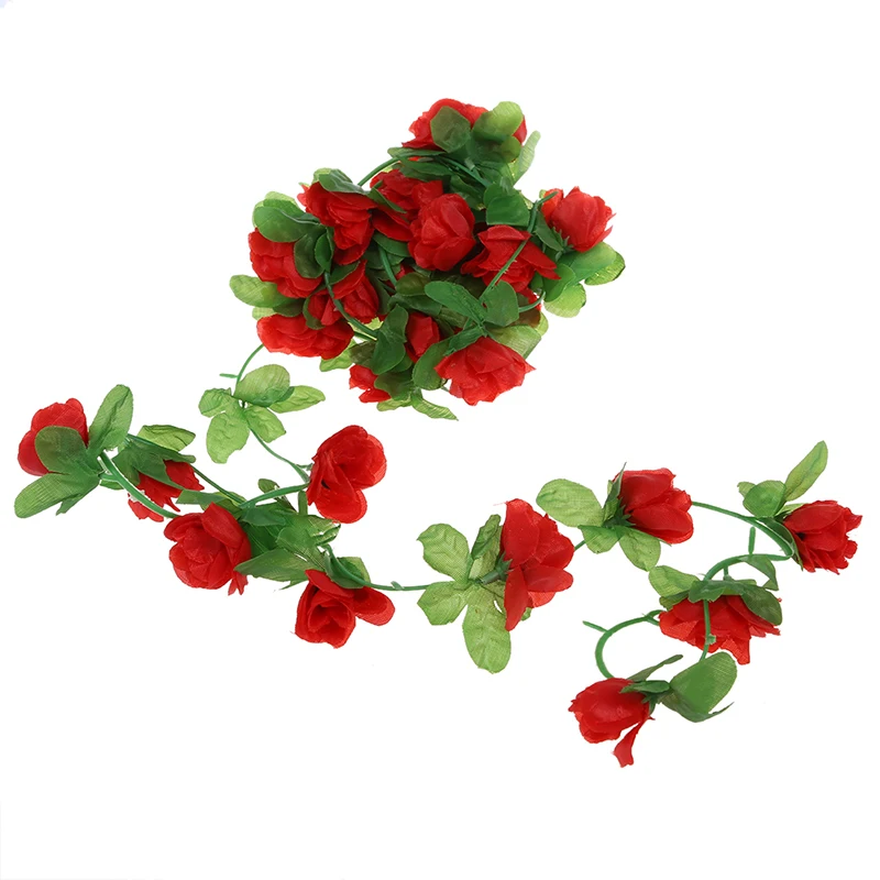 Artificial Rose Garland Silk Flower Vine for Home Wedding Garden Decoration - Red Artificial Rose Garland Silk Flower Vine for Home Wedding Garden Decoration - Red