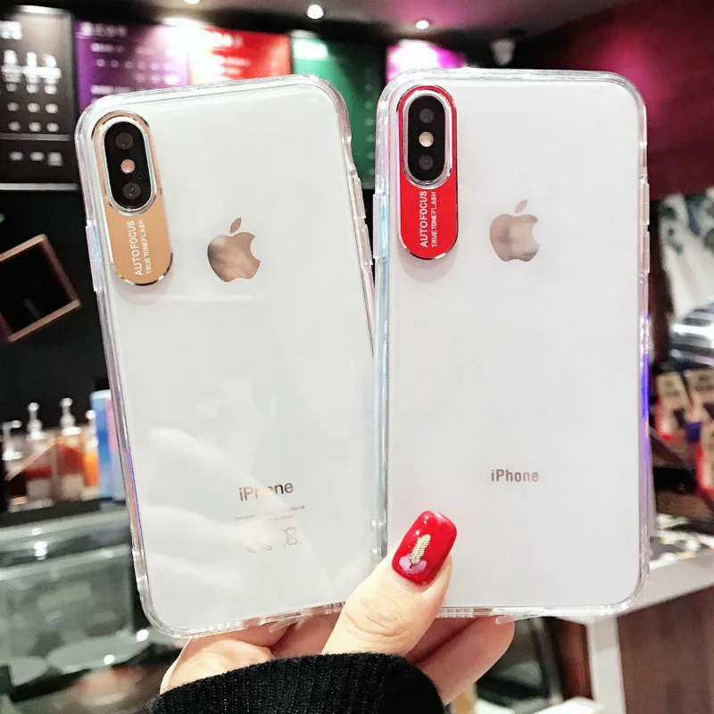 

Transparent Back Metal Camera Phone Case For iPhone X XR XS Max Clear Cover For iPhone 6 6S Plus 7 8 Plus Shockproof Covers Capa