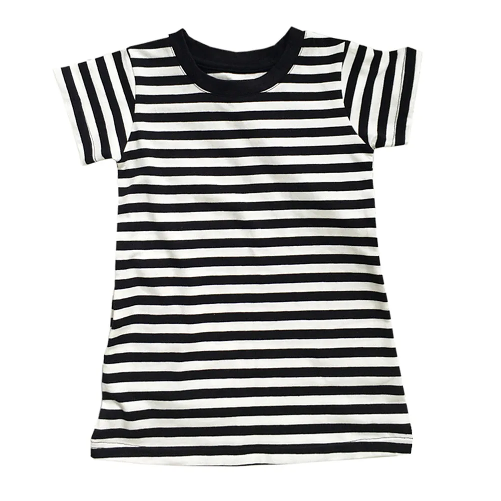 

Girls Baby Cotton Dress Soft Kids Summer Short Sleeve Children Stripe T-Shirt Dress