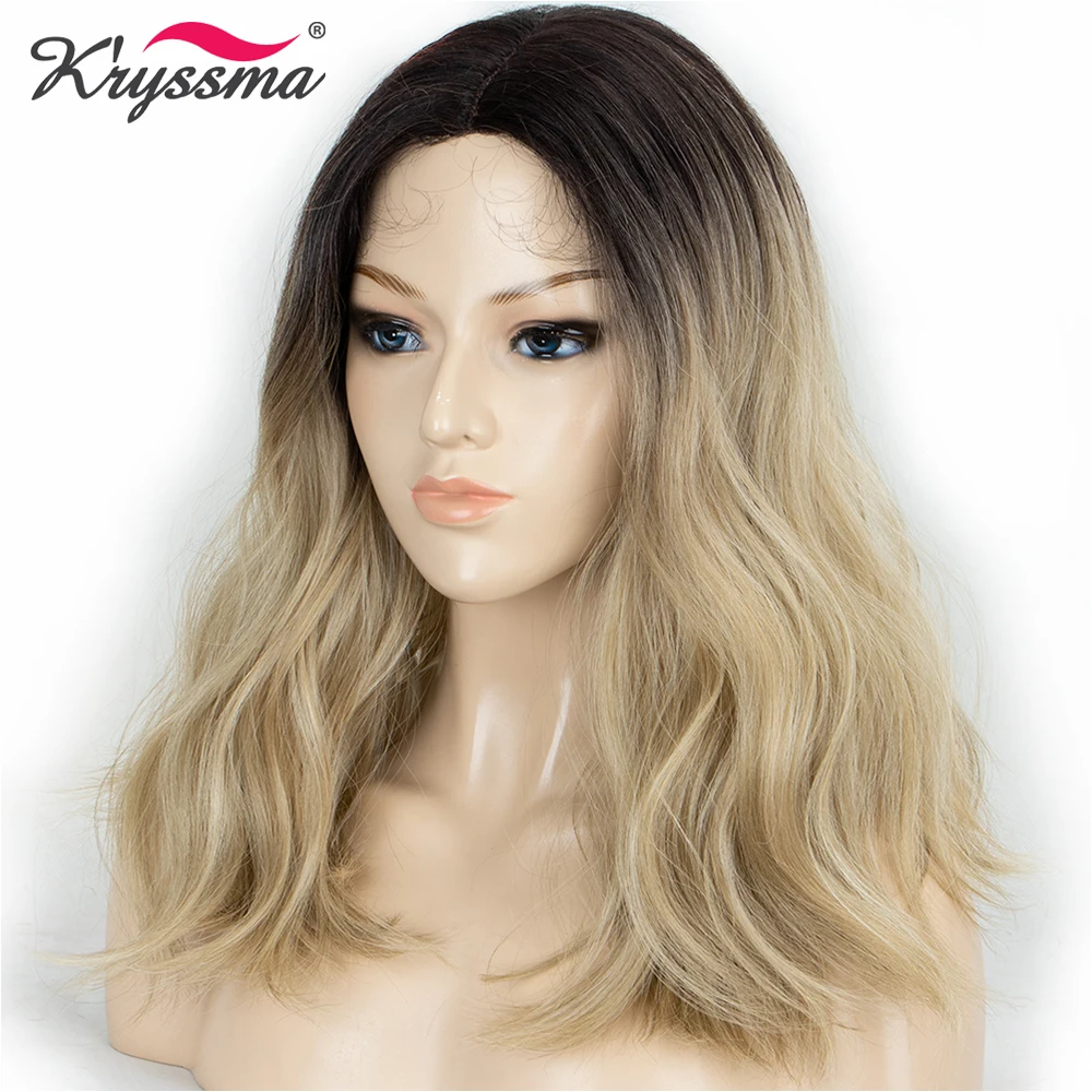 Krysma синтетические парики на кружеве для женщин Волнистые Короткие Омбре светловолосый парик глубокая часть темно-черные корни термостойкие натуральные волосы