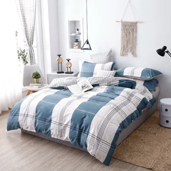 

100% cotton blue and white striped plaid bedspread for kids adult 4pcs duvet cover brief stlye modern bedspread home textile
