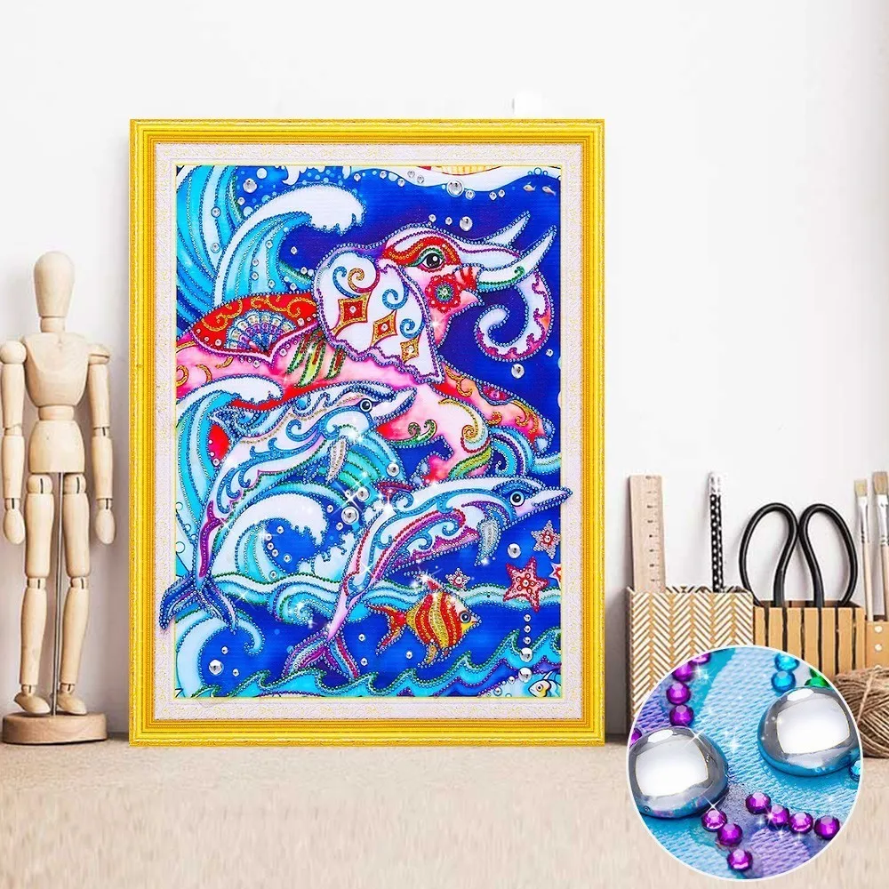 

Huacan Diamond Embroidery Elephant Diamond Painting Special Shape Dolphin Rhinestone Picture Mosaic Kit Animal 40x50
