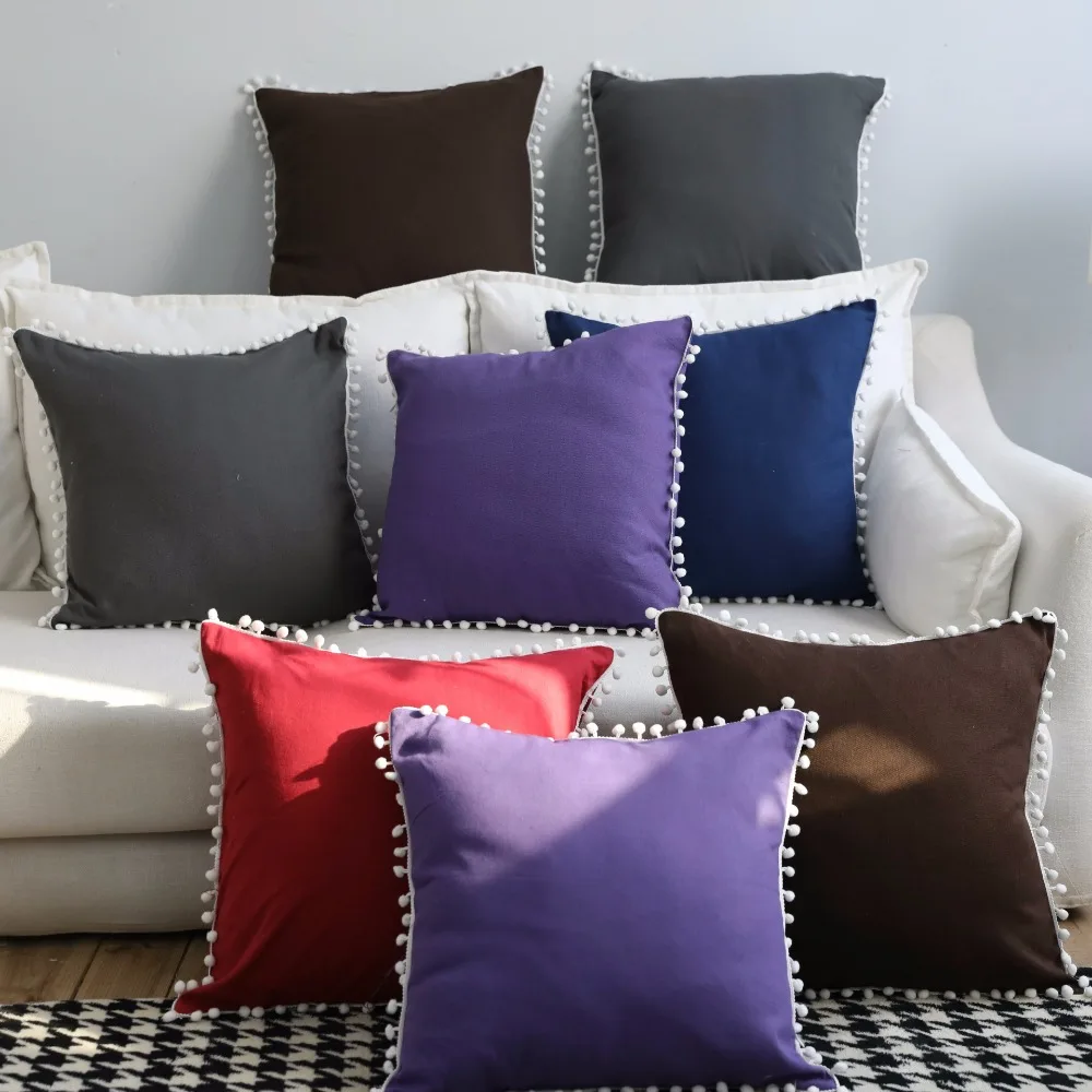 

Lovely Elegant Tassel Ball Solid Cotton Pillowcase Sweet Cute Simple Warm Pillow Cases Bedroom Home Decorative Pillow Cover45